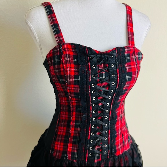 ISO TRADE ONLY! Tripp NYC Vintage Red Plaid Tutu Lace Up Dress - Picture 4 of 10